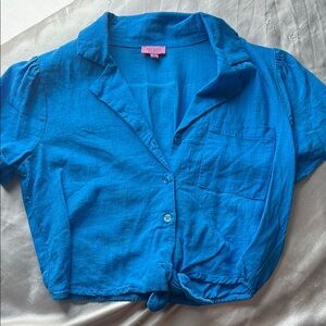 Miami Blue Button-Up Cropped Shirt